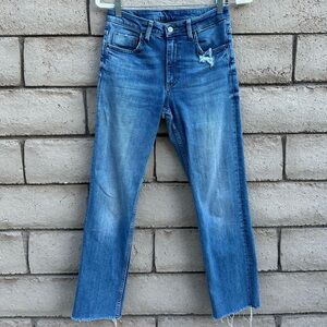Straight Ankle Blue Distressed Jeans